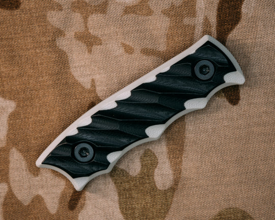 Disaster Jr Scales- Black Over White G10, Allen Bolts, Iron Grip