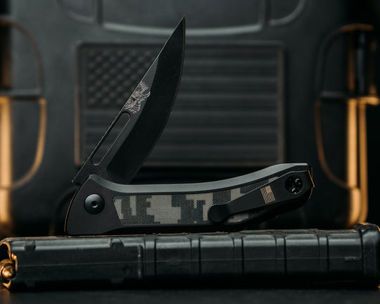 Custom Kwaiken Folder - UCP Digital Camo G10, Anodized Black Handle, Black Nitride Blade, Smooth Grip, Deep Carry Pocket Clip