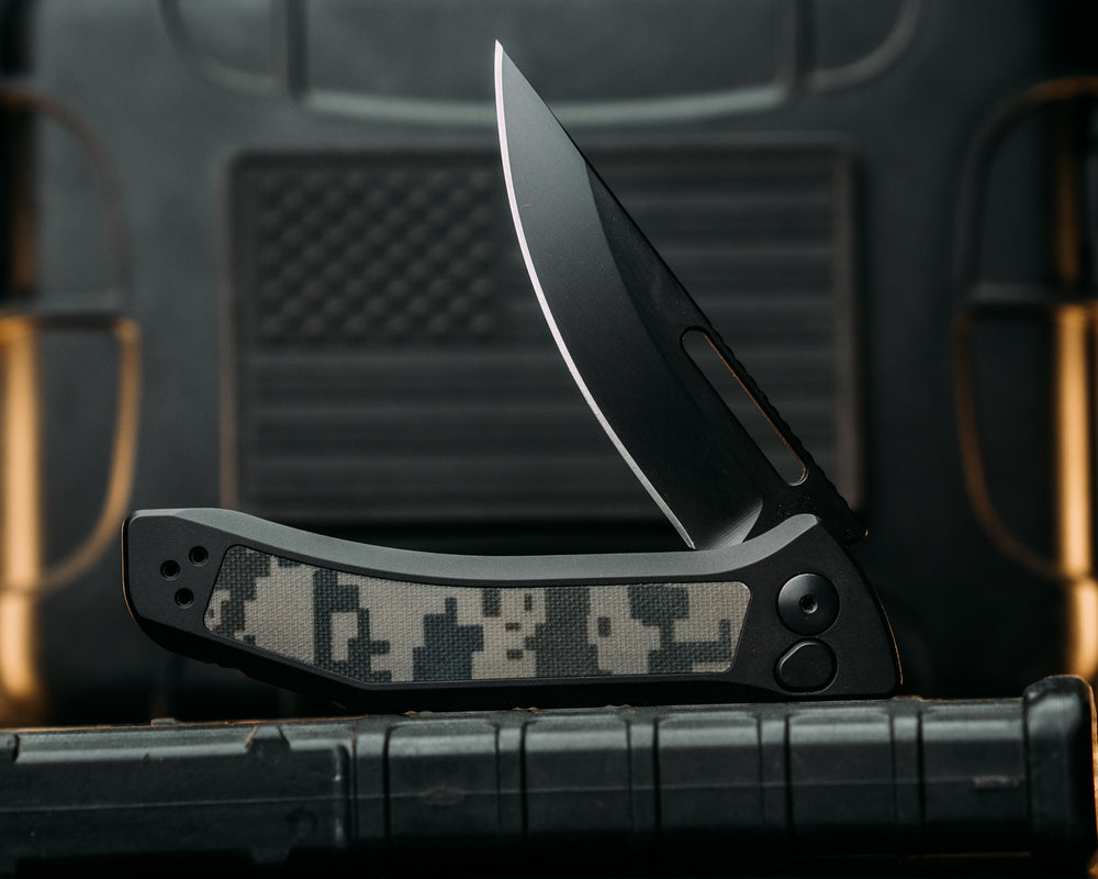 Custom Kwaiken Folder - UCP Digital Camo G10, Anodized Black Handle, Black Nitride Blade, Smooth Grip, Deep Carry Pocket Clip