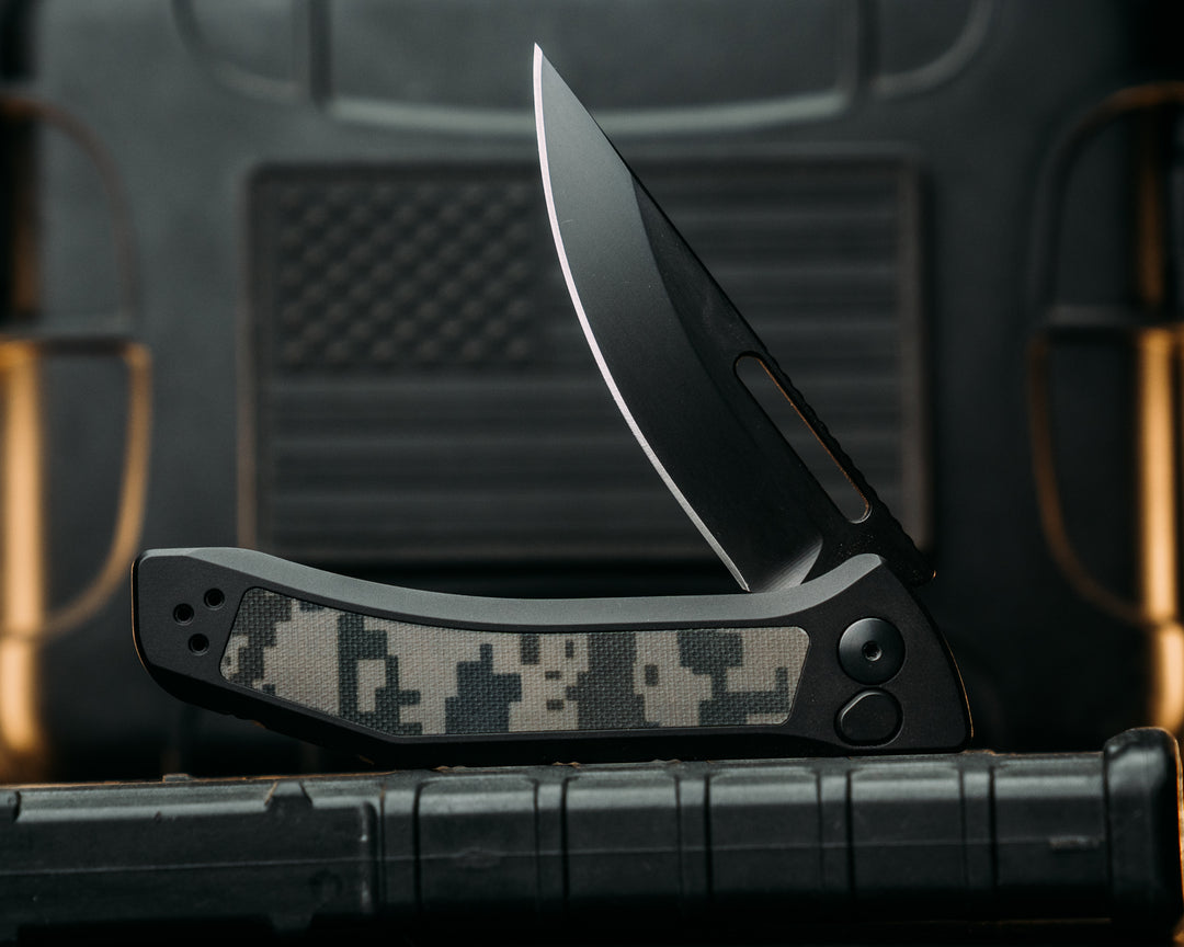 Custom Kwaiken Folder - UCP Digital Camo G10, Anodized Black Handle, Black Nitride Blade, Smooth Grip, Deep Carry Pocket Clip
