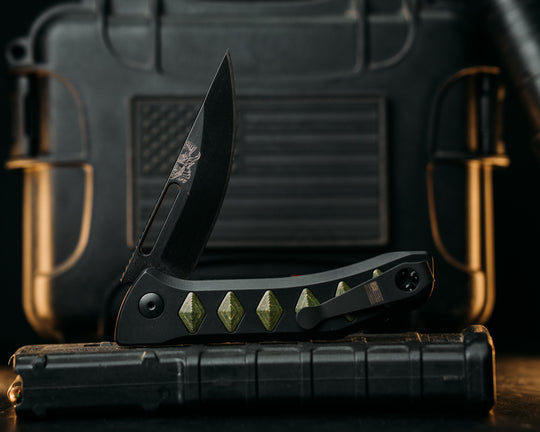 Custom Kwaiken Folder - Money Camo Quartz, Anodized Black Handle, Black Nitride Blade, Textured Grip, Deep Carry Pocket Clip