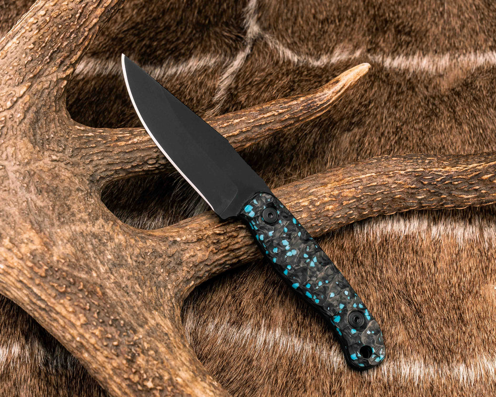 Feather Light- Turquoise Rocky Wave Carbon, Armor Black Cerakote, Brass Allen Bolts, Textured Grip