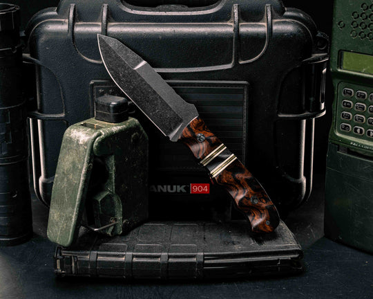 Disaster Jr Gen 3- Desert Ironwood, Black G10, White G10 and Brass Pin Striping, Carbon Split, Mosaic Pins, Textured Grip