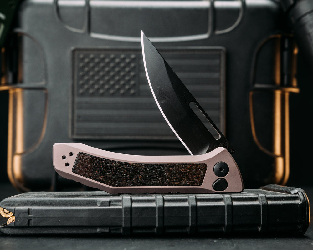 Custom Kwaiken Folder -  Mammoth Bone, Anodized Grey Handle, Black Nitride Blade, Textured Grip, Deep Carry Pocket Clip