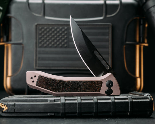 Custom Kwaiken Folder -  Mammoth Bone, Anodized Grey Handle, Black Nitride Blade, Textured Grip, Deep Carry Pocket Clip