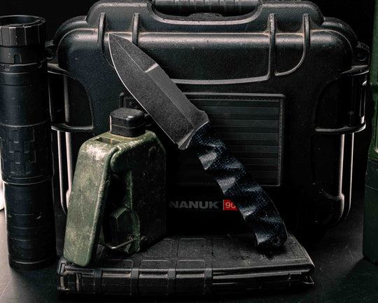 Disaster Jr Gen 3- Midnight Black Jute Micarta, CF Pins, CF Lanyard Pin, Textured Grip
