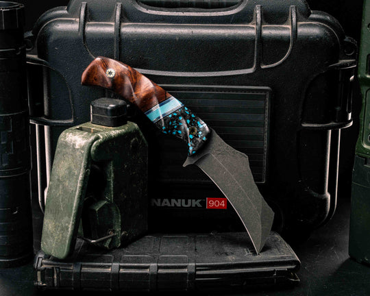 Vulture- Turquoise Rocky Wave Carbon, Black G10, Aluminum and Blue G10 Pin Striping, Tiffany Blue G10 Split, Desert Ironwood, Mosaic Pins, Textured Grip