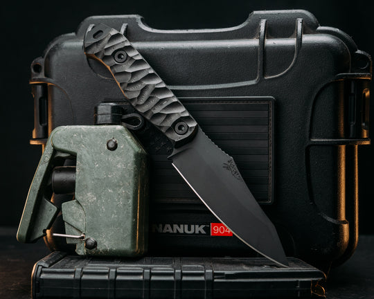 Field Knife- Black Dunes Carbon, Armor Black Cerakote, Allen Bolts, Textured Grip