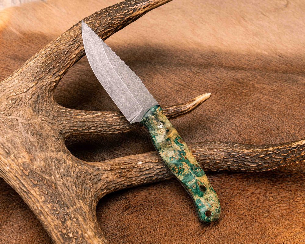Crow Jr- Dyed Buckeye Burl, Mosaic Pins, Brass Lanyard Pin, Textured Grip