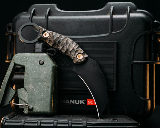 Karambito- Gold Dark Matter Carbon, Armor Black Cerakote, Brass Allen Bolts, Textured Grip