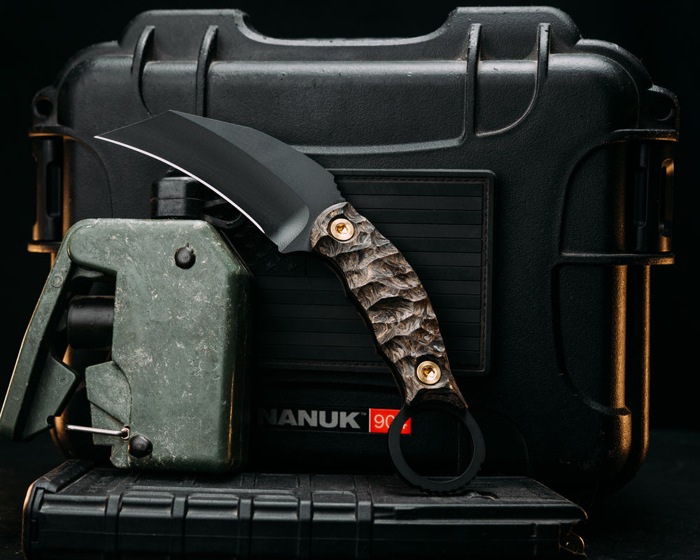Karambito- Gold Dark Matter Carbon, Armor Black Cerakote, Brass Allen Bolts, Textured Grip