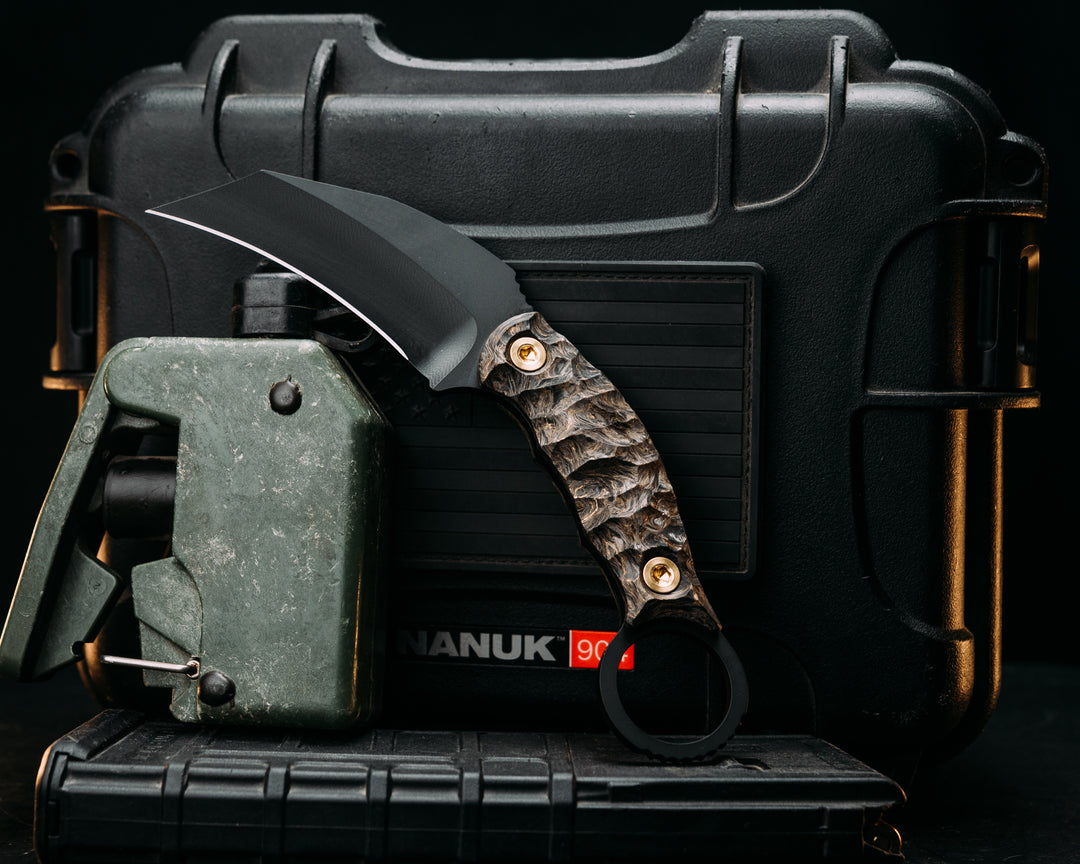 Karambito- Gold Dark Matter Carbon, Armor Black Cerakote, Brass Allen Bolts, Textured Grip