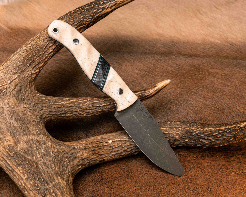 Crow Jr- Giraffe Bone, Black G10, Forest Green G10, Aluminum Pin Striping, Dyed Maple Split, Mosaic Pins, Aluminum Lanyard Pin, Textured Grip