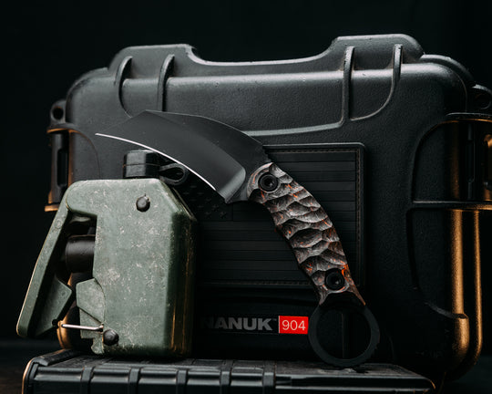 Karambito- Orange Dark Matter Carbon, Armor Black Cerakote, Allen Bolts, Textured Grip
