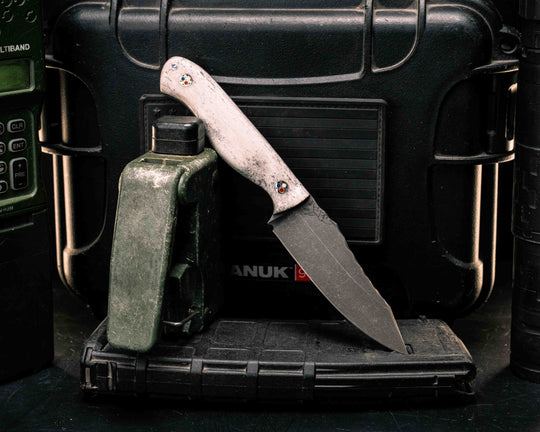 Field Knife Jr- Elk Antler, Patriot Mosaic Pins, Textured Grip
