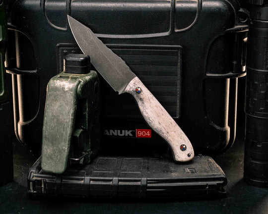 Field Knife Jr- Elk Antler, Patriot Mosaic Pins, Textured Grip