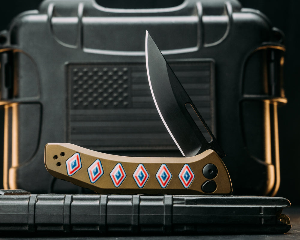 Custom Kwaiken Folder - Freedom Camo Quartz, Anodized OD Green Handle, Black Nitride Blade, Textured Grip, Deep Carry Pocket Clip