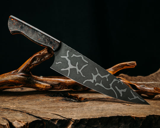 Chef Blade - Orange Dark Matter Carbon, CF Pins, 1/8" Orange G10 Pin, Smooth Grip