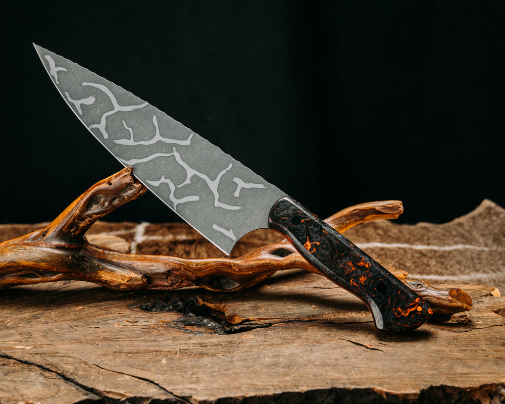 Chef Blade - Orange Dark Matter Carbon, CF Pins, 1/8" Orange G10 Pin, Smooth Grip