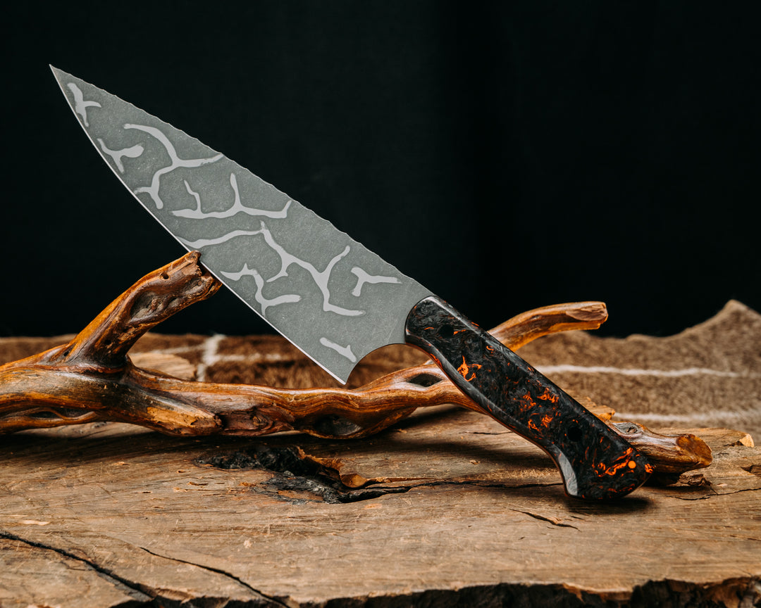 Chef Blade - Orange Dark Matter Carbon, CF Pins, 1/8" Orange G10 Pin, Smooth Grip
