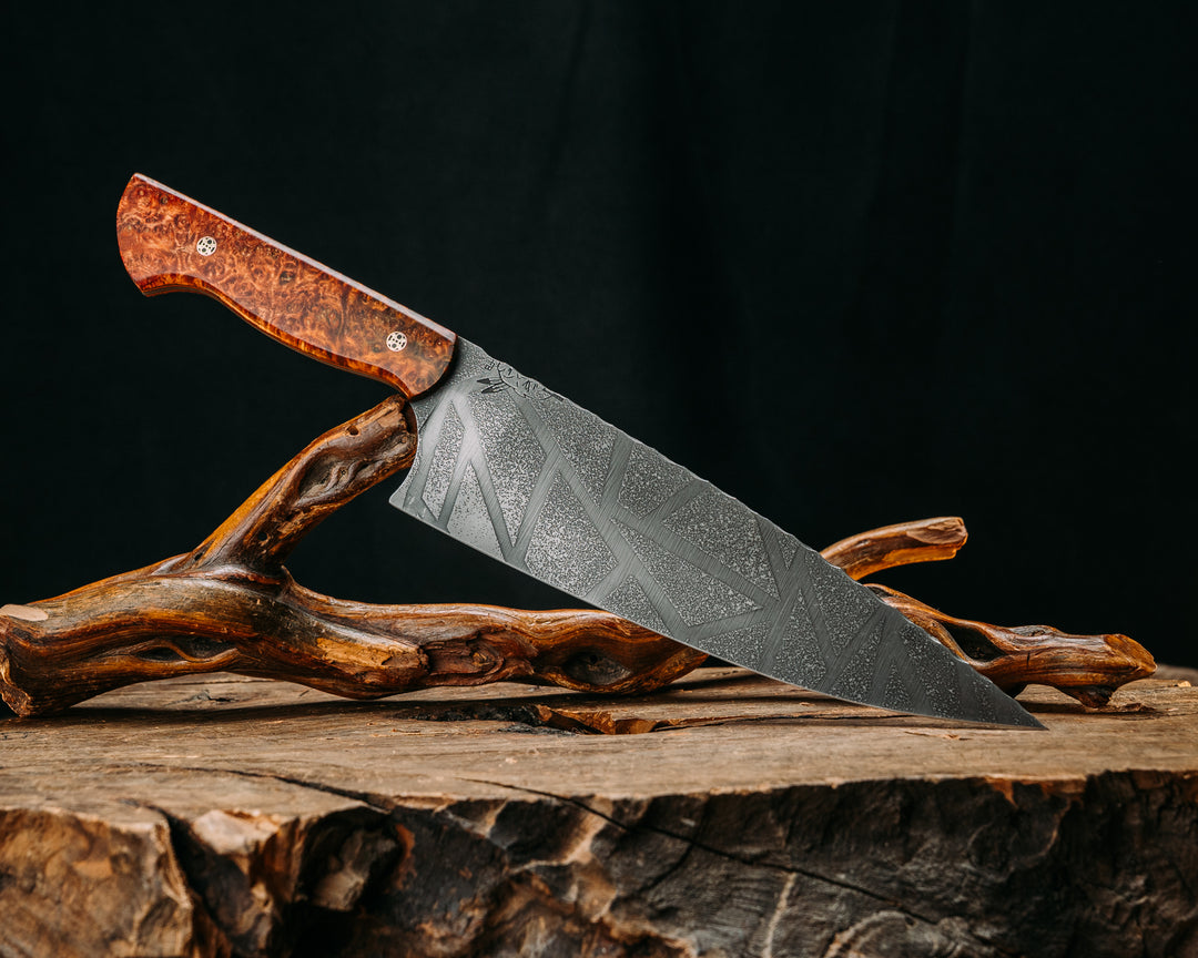 Chef Blade - Amboyna Burl, Mosaic Pins, Smooth Grip