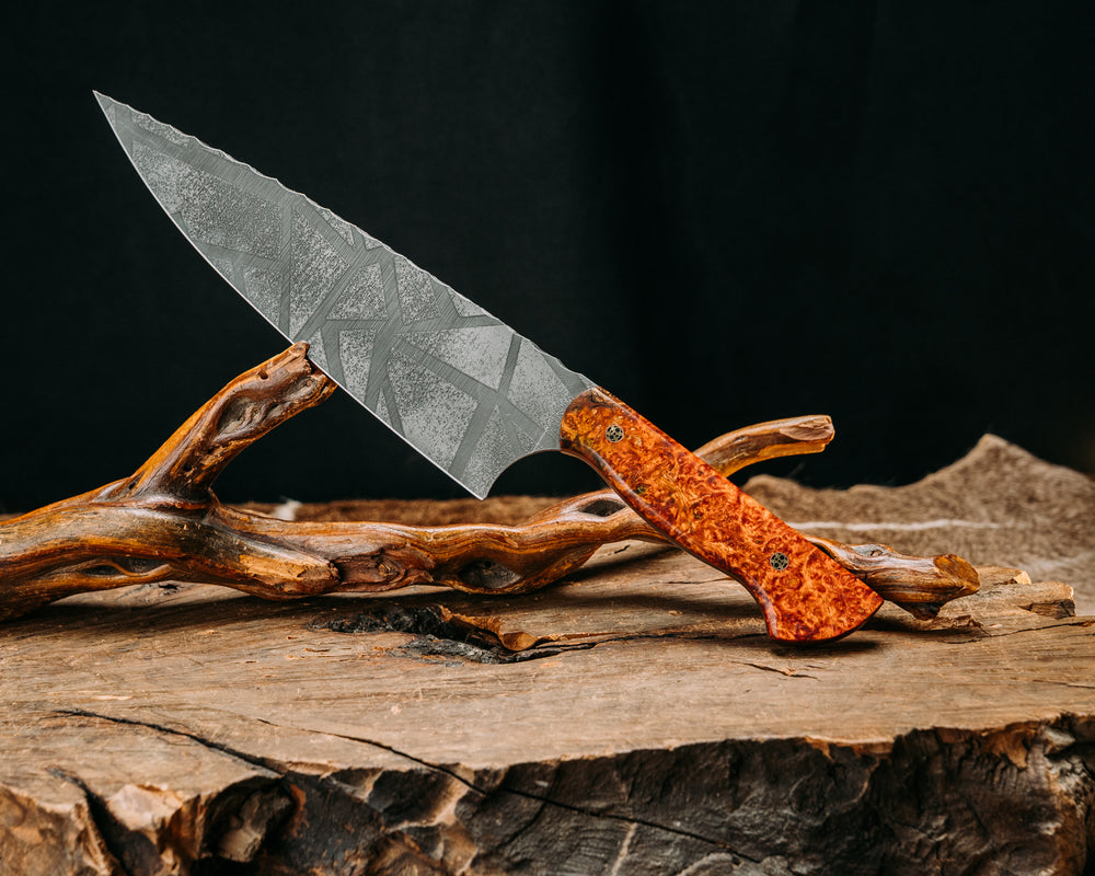 Chef Blade - Amboyna Burl, Mosaic Pins, Smooth Grip