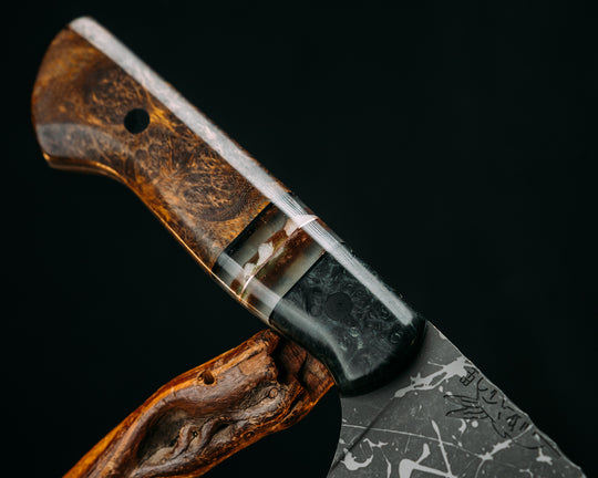 Chef Jr - Dyed Black Ash, Black G10 and Copper Pin Striping, Copper and White Tru-stone in Resin Split, Desert Ironwood, CF Pins, Smooth Grip