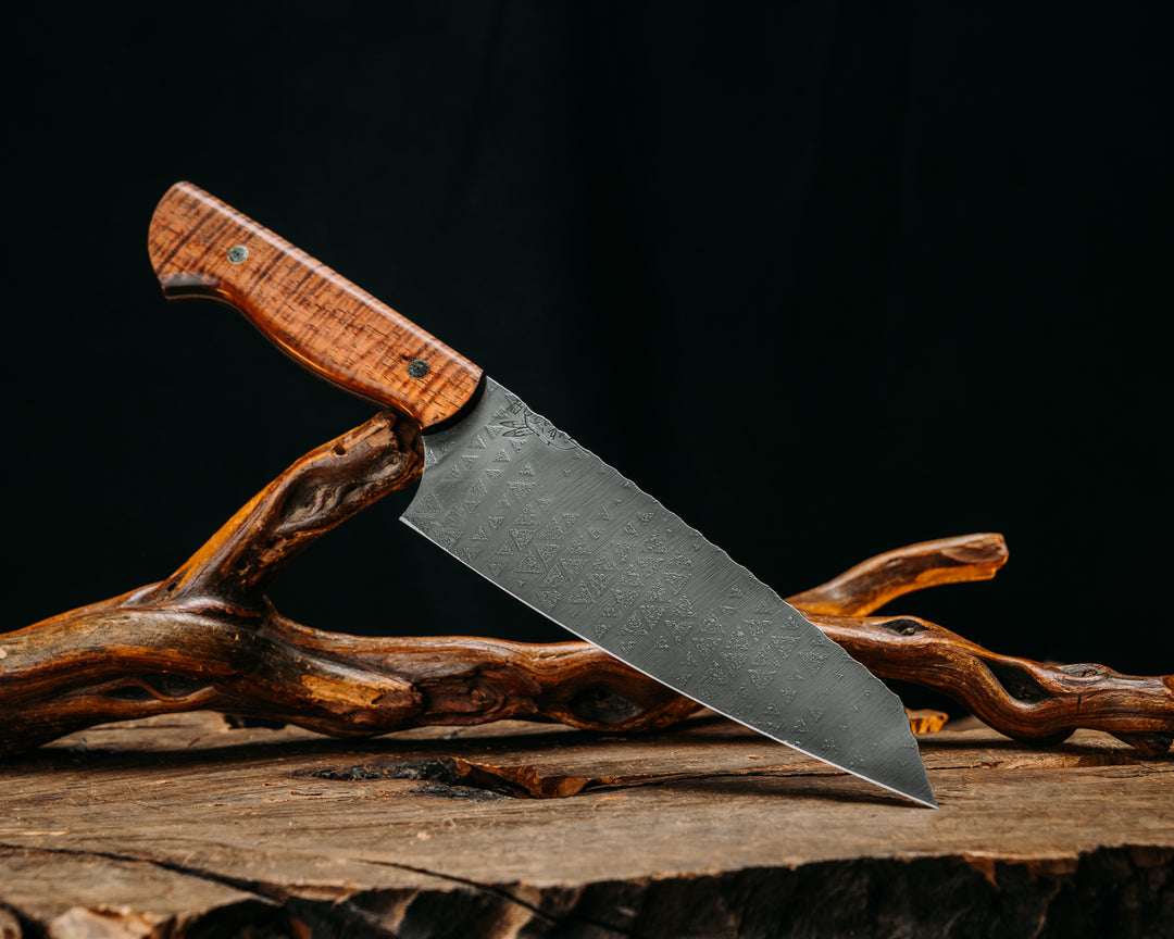 Santoku - Hawaiian Curly Koa, Mosaic Pins, Smooth Grip