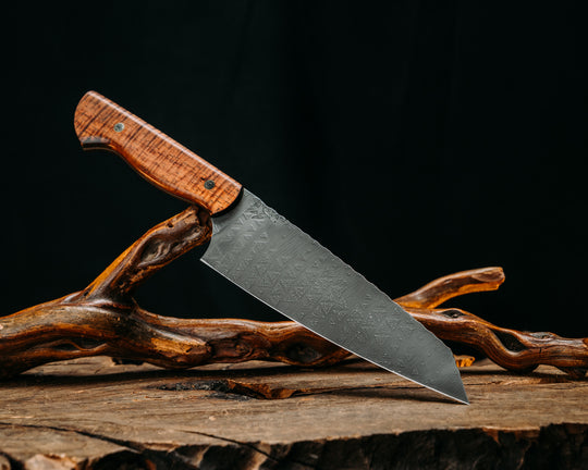 Santoku - Hawaiian Curly Koa, Mosaic Pins, Smooth Grip