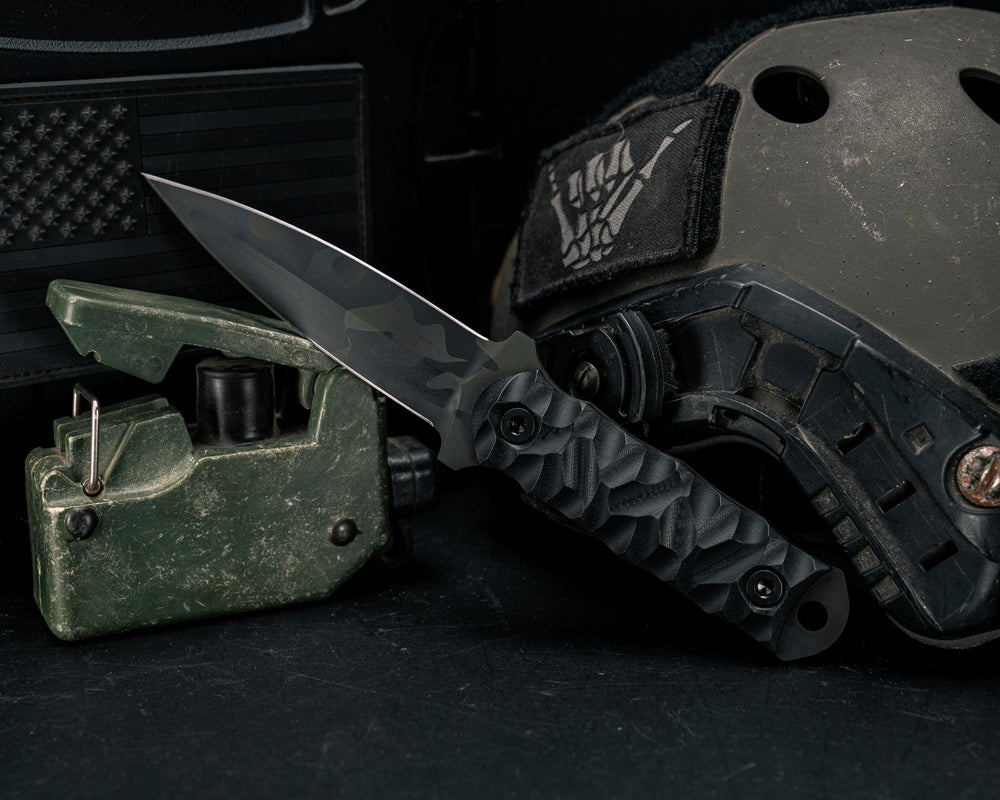 Combat Dagger- Black G10, Black Multicam Cerakote, Allen Bolts, Textured Grip