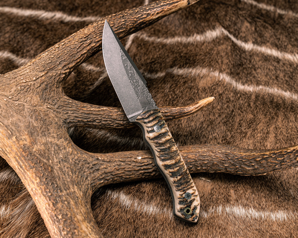 Red Crow- Rams Horn, Mosaic Pins, Brass Lanyard Pin, Natural Grip