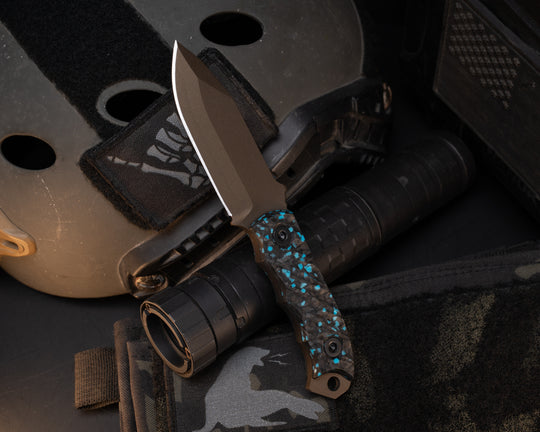Disaster Cub- Turquoise RockyWave Carbon, Midnight Bronze Cerakote, Allen Bolts, Textured Grip
