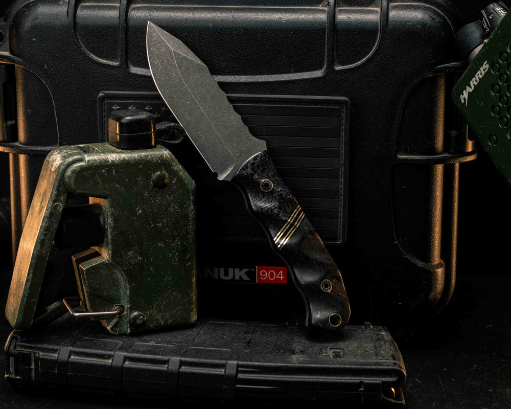 Disaster Cub- Carbon Fiber, Black G10 and Brass Split, Ancient Bog Oak, Mosaic Pins, Brass Lanyard Pin, Textured Grip