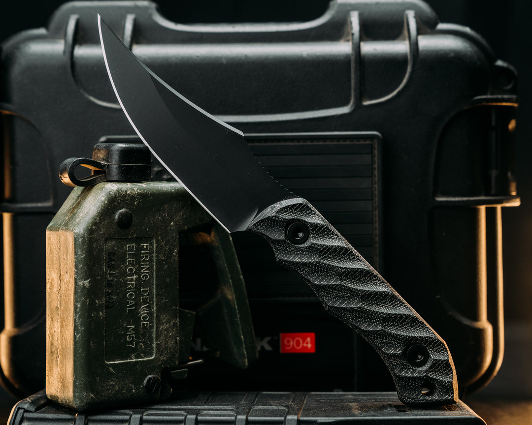 Red Cloud- Black Canvas Micarta, Armor Black Cerakote, Allen Bolts, Textured Grip