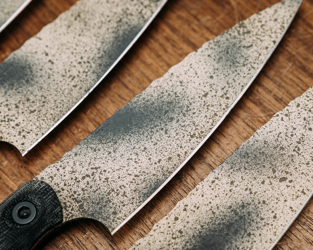 Steak Knife Set (4 Pcs) - Black Canvas Micarta, Urban Desert Dust Cerakote, Allen Bolts, Smooth Grip