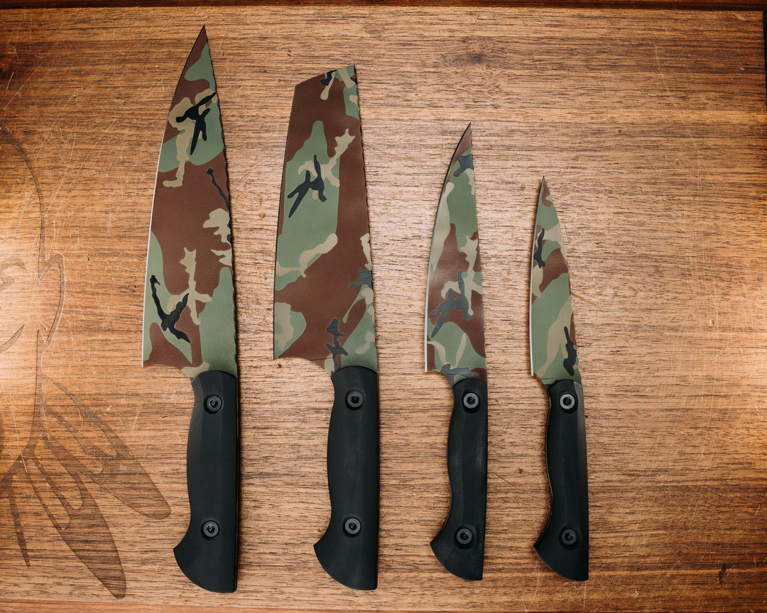Chef Set - Black G10, Allen Bolts, M81 Woodland Camo Cerakote Smooth Grip