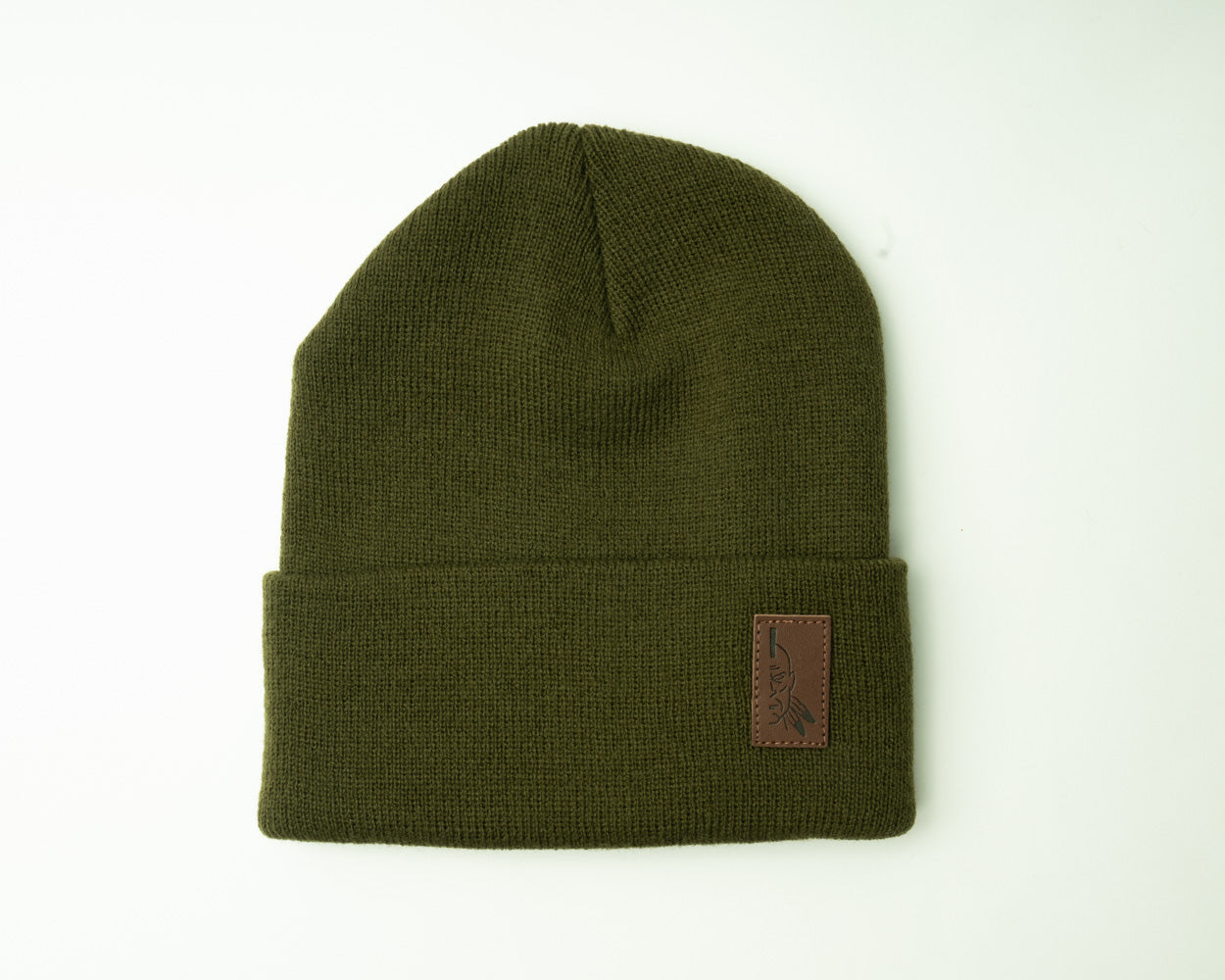 Half Face Leather Patch Beanie