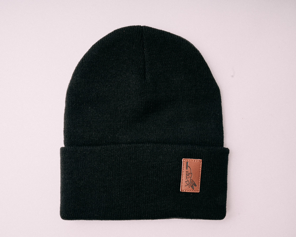 Half Face Leather Patch Beanie