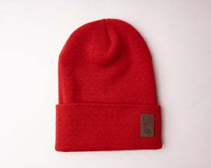 Half Face Leather Patch Beanie