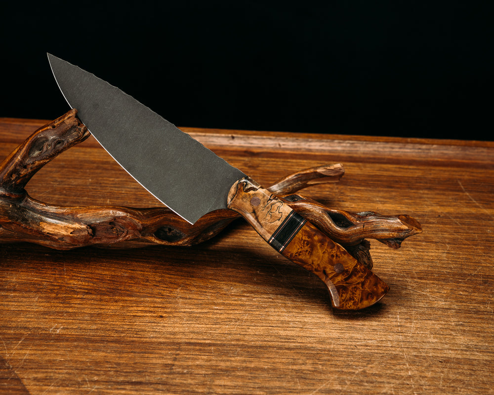 Chef Jr- Spalted Maple, Black G10, White G10 and Copper Pin Striping, Green Dark Matter Carbon Split, Black Ash, Copper Pins, Smooth Grip