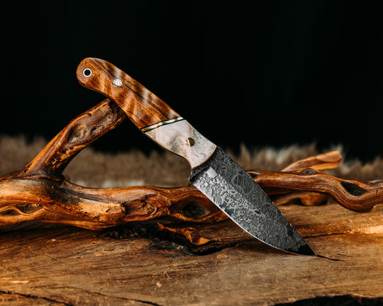 Crow Jr- Elk Antler, Black G10 and Brass Pin Split, Desert Ironwood, Mosaic Pins, Brass Lanyard Pin, Textured Grip