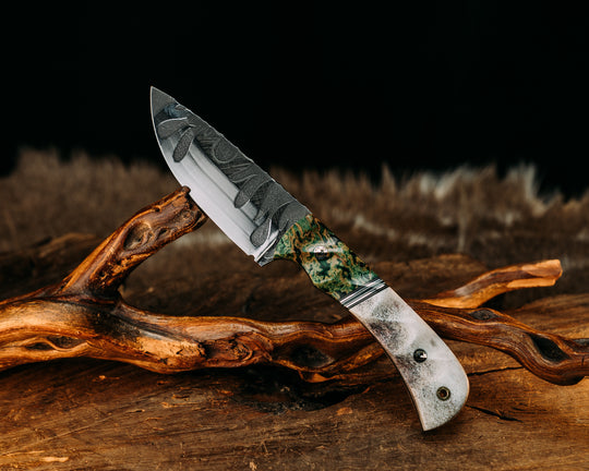 Cavner- Raffir Calceon GREEN, Black G10, OD Green G10, Aluminum, White G10 and Forest Green G10 Split, Elk Antler, Mosaic Pins, Brass Lanyard Pin, Textured Grip