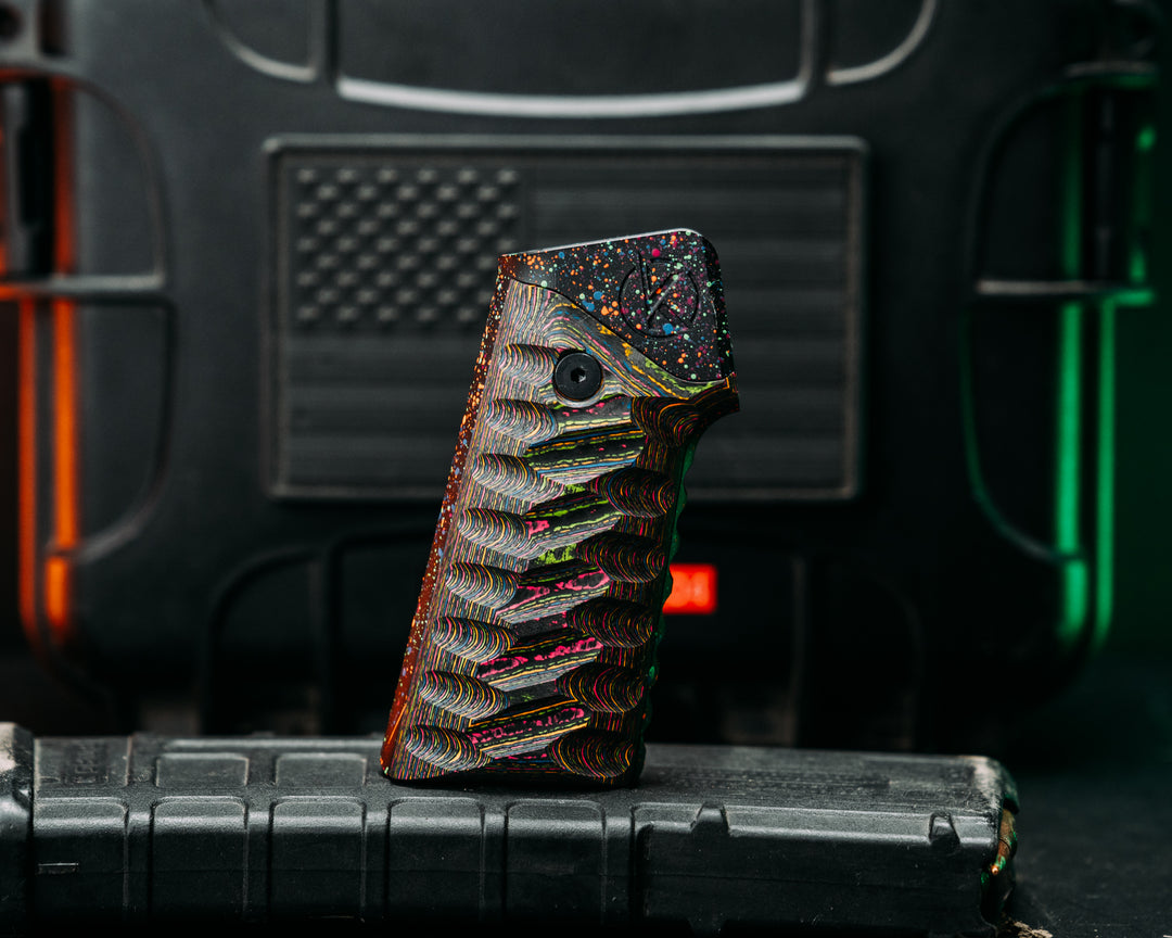 HFB x Kinetic AR Grip - 80's RAD Camo Carbon Fiber, 80's RAD Splatter Cerakote Frame, Snake Textured Grip