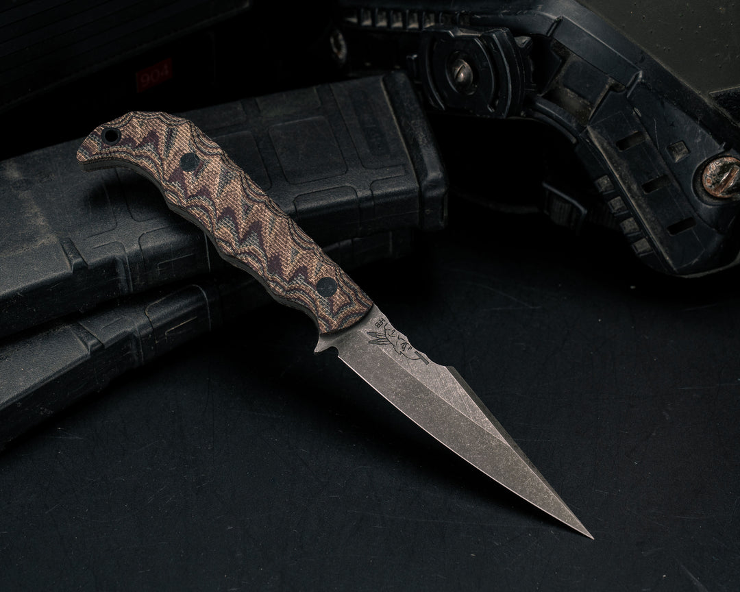 Senator- Deep Autumn Canvas Micarta, CF Pins, CF Lanyard Pin, Textured Grip