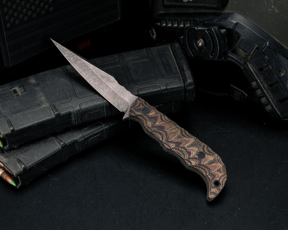 Senator- Deep Autumn Canvas Micarta, CF Pins, CF Lanyard Pin, Textured Grip