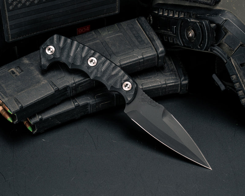4"  HUMINT- Black G10, Armor Black Cerakote, Ti Allen Bolts, Textured Grip