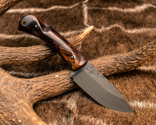 Cav Jr- Hawaiian Curly Koa Over Lava Flow FAT Carbon, Patriot Mosaic Pins, Brass Lanyard Pin, Textured Grip