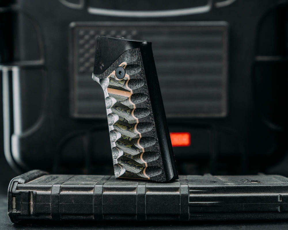 HFB x Kinetic AR Grip System - Junglewear Carbon, Coyote G10 & Black Canvas Micarta, Black Anodization, Snake Grip