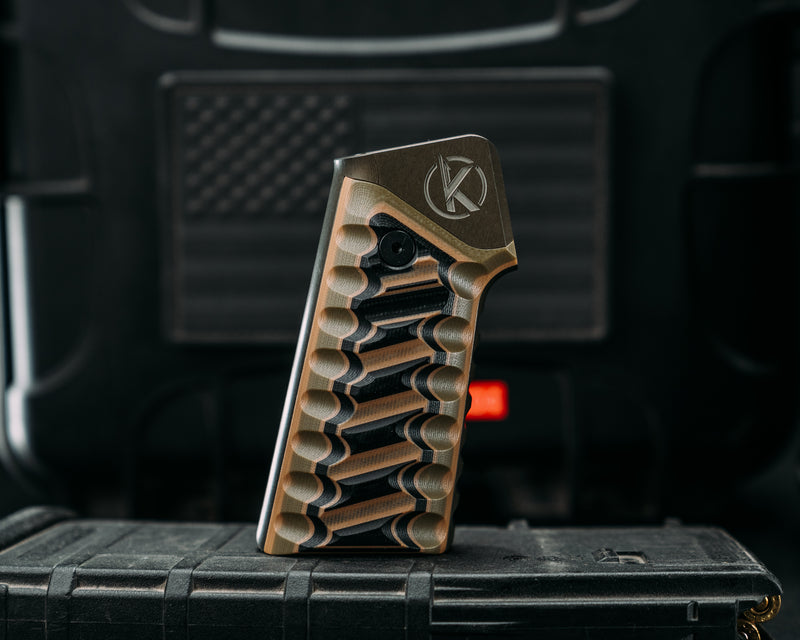 HFB x Kinetic AR Grip System - Coyote, Black & OD Green G10 , OD Green Anodization, Snake Grip.