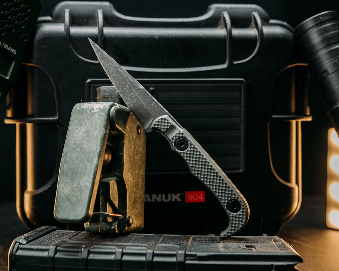Slender Man- Grey G10, Allen Bolts, Rock Worked Spine, Textured Grip